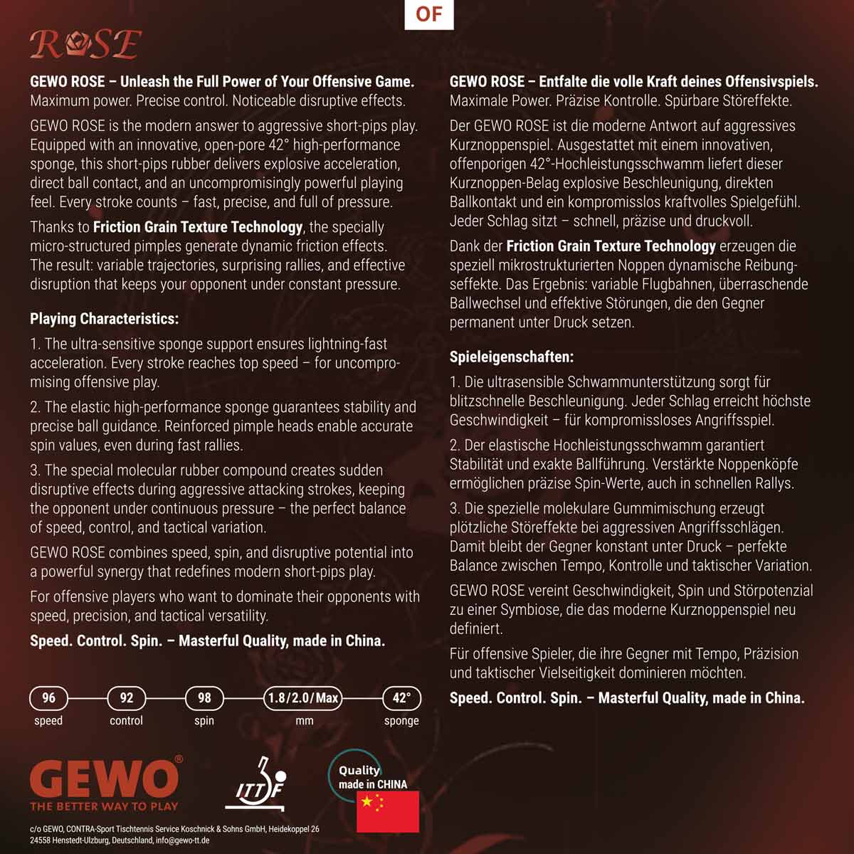 GEWO Belag Rose Eigenschaften
