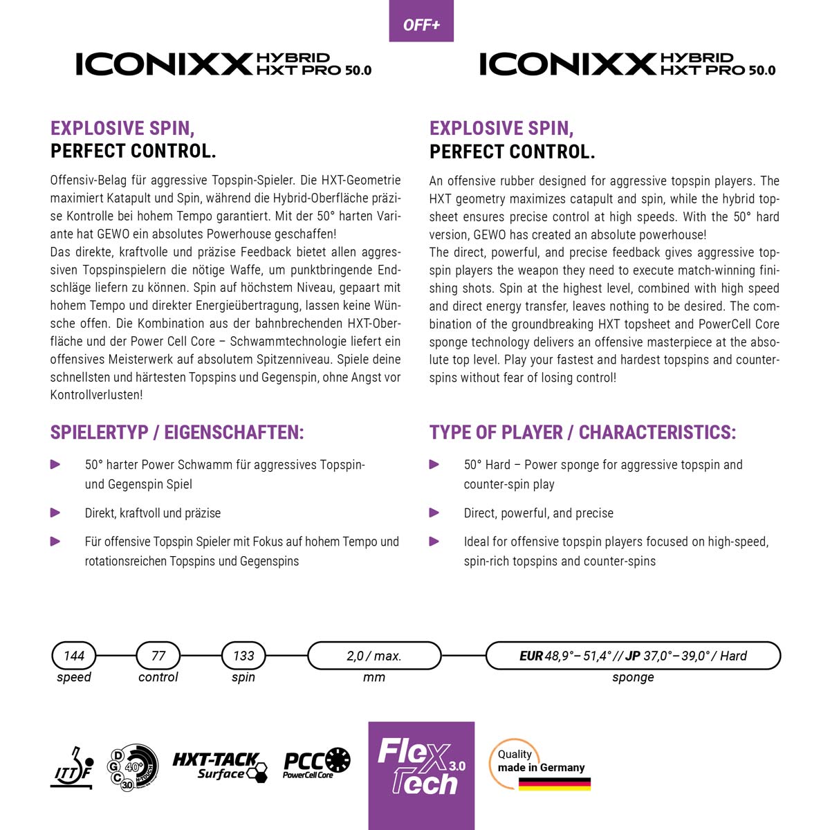 GEWO Belag Iconixx Hybrid HXT Pro 50.0 Eigenschaften
