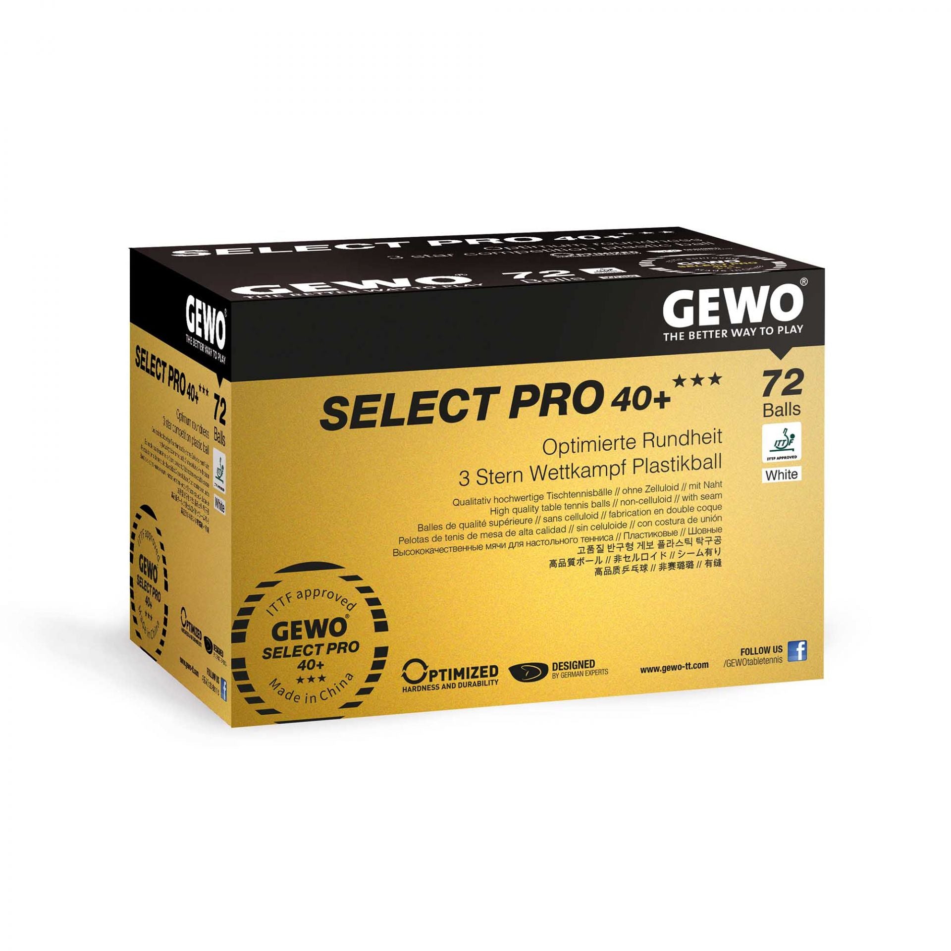 Gewo Ball Select Pro 40+ 3-Star White (72 pcs)