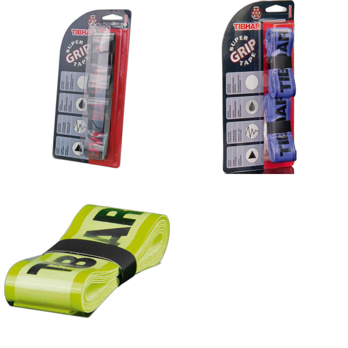 Tibhar Griffband Super Grip Tape Farbübersicht schwarz/rot blau gelb