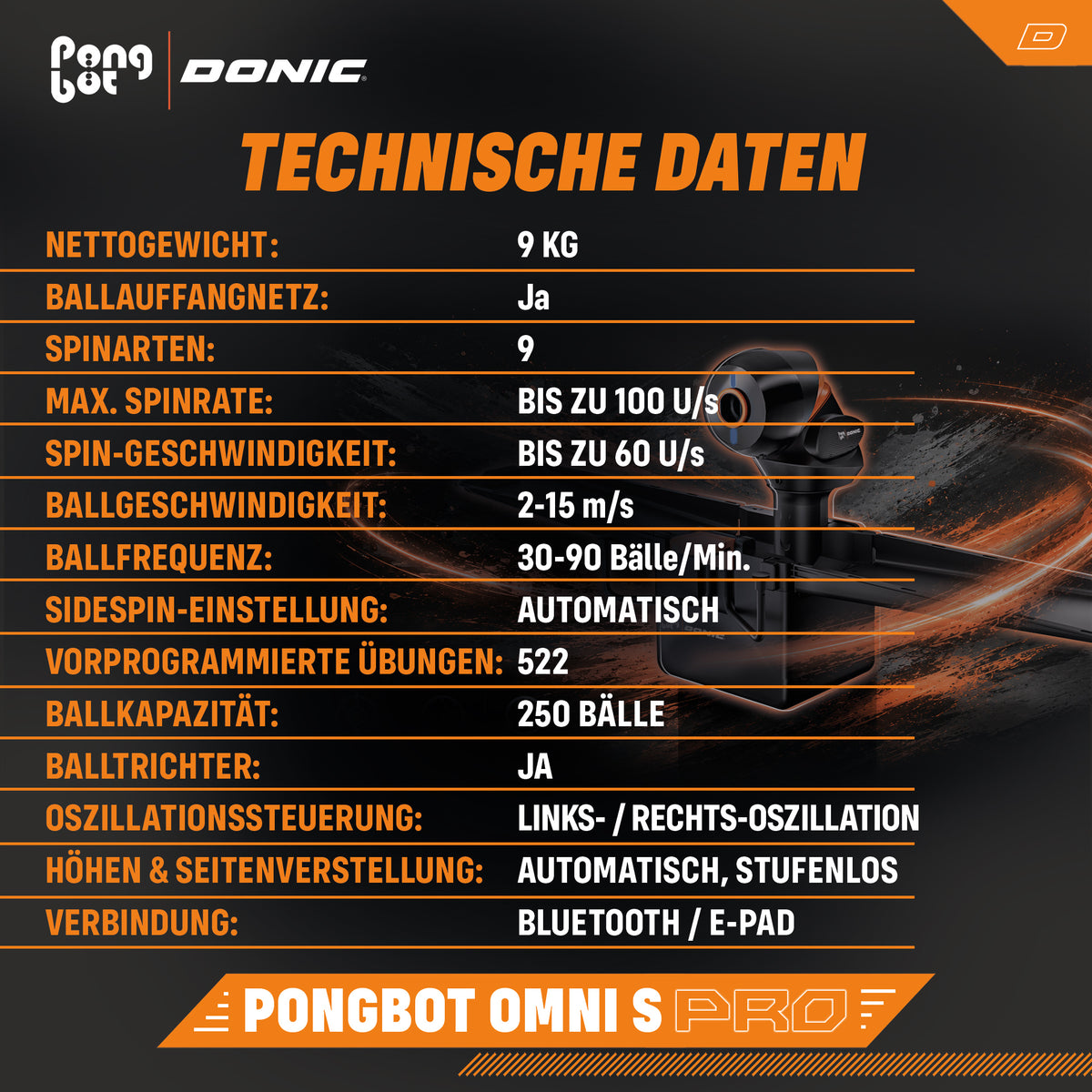 Donic Pongbot Omni S Pro Technische Daten